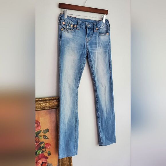 True Religion Classic Blue Denim Slim Straight Jeans Size 26 - Picture 2 of 13